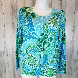 Talbots Blue and Green Floral Cardigan Size 1X